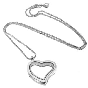 RUBYCA Heart Locket Necklace for Living Memory Floating Charms // Silver Glass Locket Pendant, Necklace Length 20&quot; 50cm // Locket for Charms