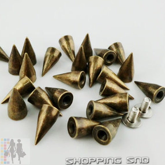 13mm 100pcs Gold Studs and Spikes for Leather Clothing Cone Bullet Spike  for Leathercraft, With Screws, Screwback Metal Spikes and Studs 