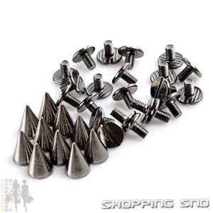 100pcs 10mm 3/8&quot; Cone Spikes and Studs, Gunmetal Black Metal Screwback Spikes for Leathercraft, Wholesale Leather Findings Studs with Screws
