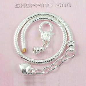 RUBYCA Silver Tone Snake Chain Charm Necklace - 17.7 Inches With Lobster Clasp, European Style Dangle - View #13