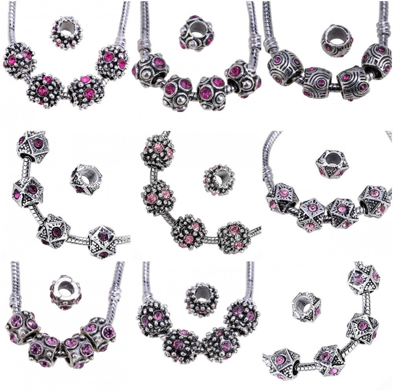 Pink Crystal Charms Silver Charms for Bracelets Purple Charm Etsy