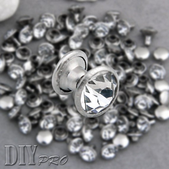 200pcs Crystal Rivets, Leather Rapid Rivets for Fabric, Silver Speedy  Rivet, Rhinestone Snap Rivets Fasteners for Clothing Double Cap Rivets 