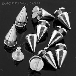 10 mm 3/8" Pinos cônicos prateados com pontas, pinos cônicos com parafusos para roupas, pinos de metal para couro, pinos com parafusos para artesanato em couro
