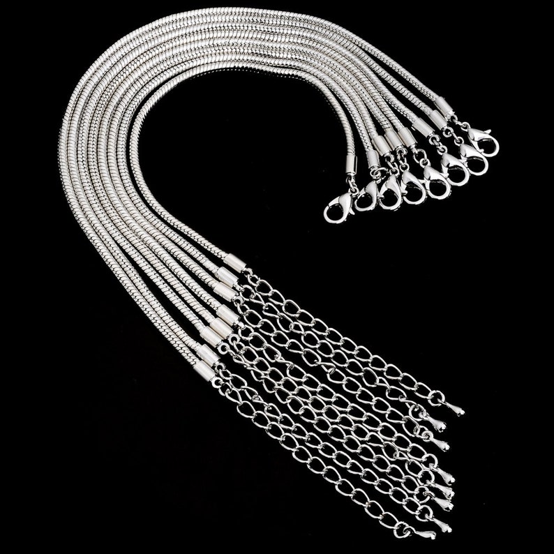 Silver Plated European Charm Bracelet Snake Chain Lobster Claw Clasp and Security Chain fit DIY Large Hole European Charm Beads BRC-SNKCH11 image 4