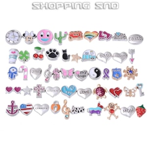 Assorted Lots of Floating Charms for Living Memory Lockets, Silver Gold Floating Charms, Locket Charms, 50 Designs as shown in the picture