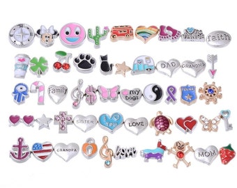 Assorted Lots of Floating Charms for Living Memory Lockets, Silver Gold Floating Charms, Locket Charms (randomly mixed assorted designs)