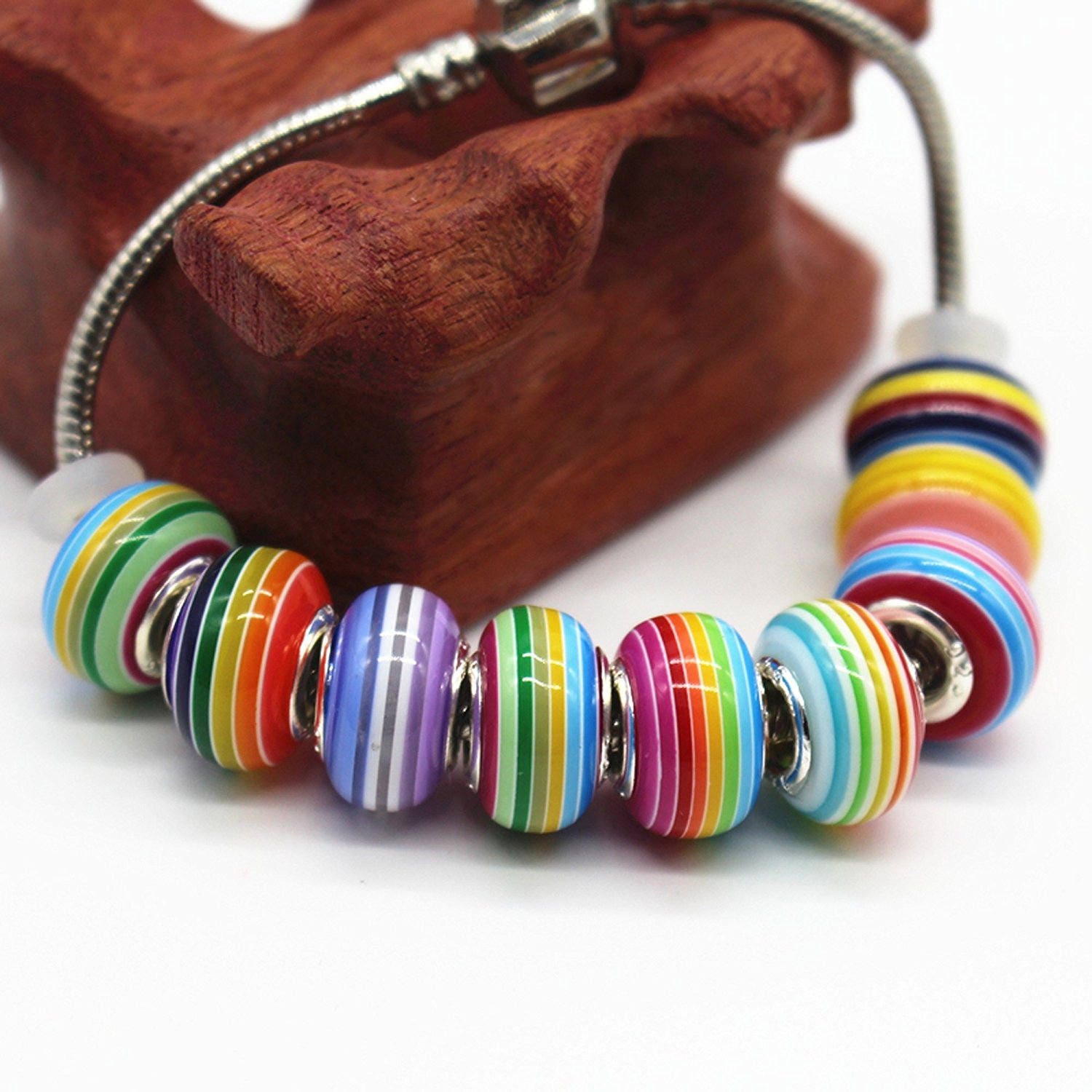 RUBYCA Rainbow Striped European Charm Beads Fit European Charm - Etsy