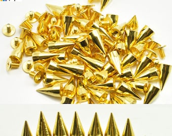 13mm 50pcs Gold Studs and Spikes, Cone Spikes for Leathercraft, Large Metal Spikes for Leather Clothing, Cone Bullet Spike Studs with Screws