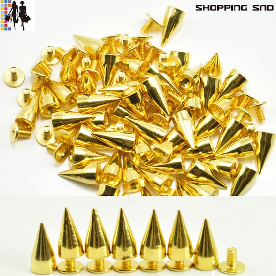 13mm 100pcs Gold Studs and Spikes for Leather Clothing Cone Bullet