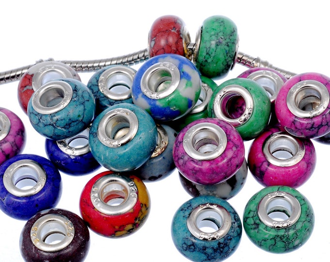 RUBYCA Big Hole Large Czech Crystal Charm Beads Fit European Charm Bracelet (20pcs, Yellow, 15mm