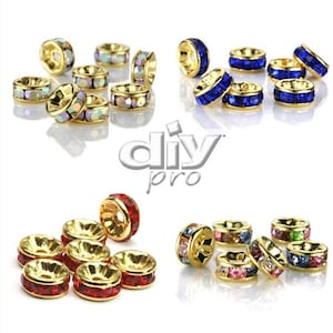 10mm Rondelle Spacer Beads Gold Round 100pcs Czech Crystal Rhinestone Premium Quality! Free shipping By DIYpro