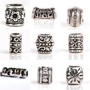 Silver Irish Celtic Swirl Charm Beads, Tibetan Beads for European Charm Bracelet, Metal Tube Charm Beads Large Hole Beads for Jewelry Making