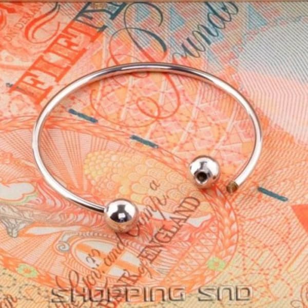 Silver Bangle Bracelet Screw Ball Cuff Fit Charm Beads Jewelry Making  #BRC-BANGLE-WS