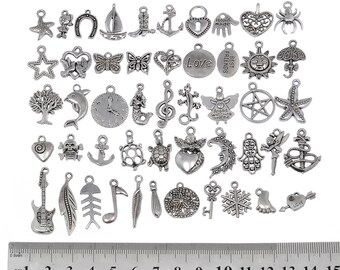 RUBYCA Mixed Charms, Silver Assorted Charms and Pendants for Jewelry Making, Metal Charms for Bracelet, Small Charms for Earrings, Mix Sizes