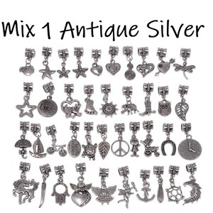 RUBYCA Crystal Charm Beads, Silver Tibetan Charms