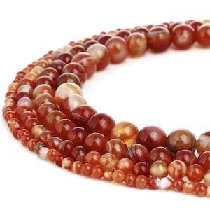 Red Stripe Agate Beads / Natural Round Red Gemstone Loose Beads / Red Quartz Stone Beads / 1 Strand, Organizer Box 4mm  6mm  8mm 10mm