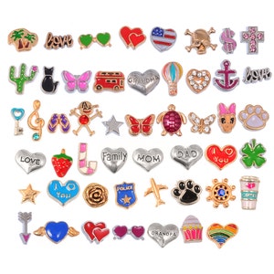 RUBYCA Mixed Lots Floating Charms fit Living Memory Locket, Silver Gold Floating Charm Locket, Assorted 50 Designs as shown in the picture