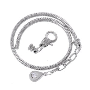 eArt DIY Heart Crystal Charm European Bracelet Screw End Lobster Clasp Silver Snake Chain Free Shipping Worldwide #SNKCH-110