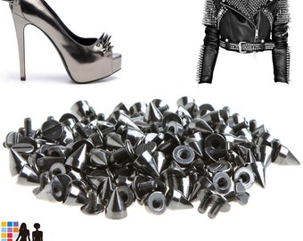 9mm Gunmetal Black Cone Spikes, Wholesale Metal Screwback Spikes and Studs for Leathercraft, Leather Findings- 1/10/30/50/100/500/1000pcs