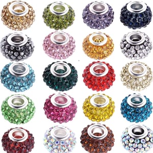 10pcs 15mm Czech Crystal Charm Beads, Crystal Charms for Jewelry Making, Big HoleRondelle Spacer Beads for European Charm Bracelet 26 Colors