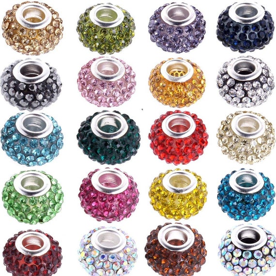 10pcs 15mm Czech Crystal Charm Beads, Crystal Charms for Jewelry Making,  Big Holerondelle Spacer Beads for European Charm Bracelet 26 Colors 