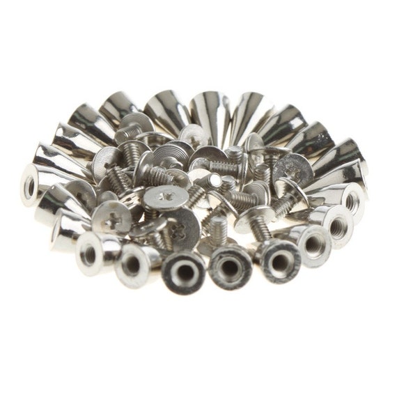 Argento Screwback Borchie Metallo Punta Cono Rivetti per Pelle