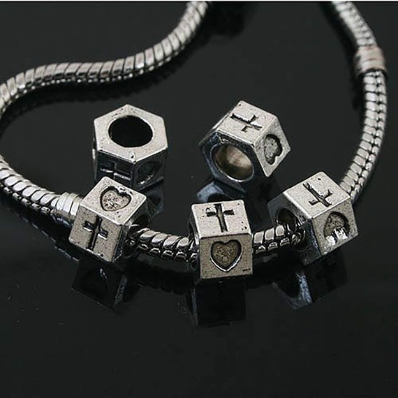 Silver Love Charm Beads for Bracelets Tube Spacer Beads for Charm
