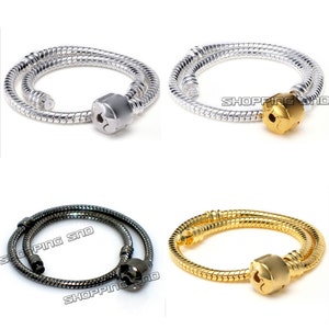 5pcs Charm Bracelet Snake Chain Fit European Charm Beads Plain Clasp Free Shipping Worldwide