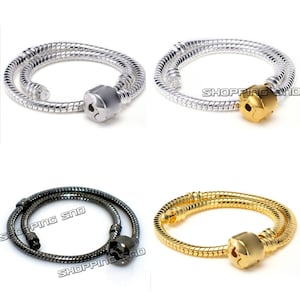 5pcs Charm Bracelet Snake Chain Fit European Charm Beads Plain Clasp Free Shipping Worldwide