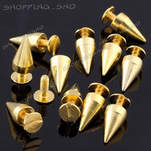 14mm Gold Cone Screwback Spikes and Studs, Metal Spike w/ Screws for Leathercraft, For DIY Leather Dog Collar, Bracelet, Jacket, Shoes...