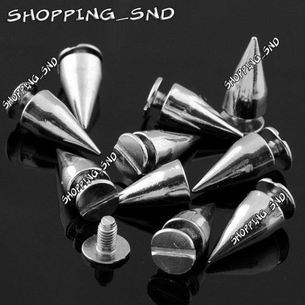 13mm 50pcs Cone Bullet Spikes Silver Spike Studs, Metal Screwback Spikes for Leathercraft and Leather Clothing, Stud with Screws