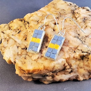Mosaic Earrings-Pierced, Dangle Earrings, Silver Tone-Handmade and Ready to Ship Today!