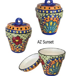 Festively Talavera Style Hand Painted Decorative Planters With Matching Covers