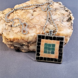 Mosaic Necklaces-Antique Brass/ Silver Square Tile Pendant Designs-Artisan Beads, Charms, Glass Tiles-Great Gift for Any Occasion!