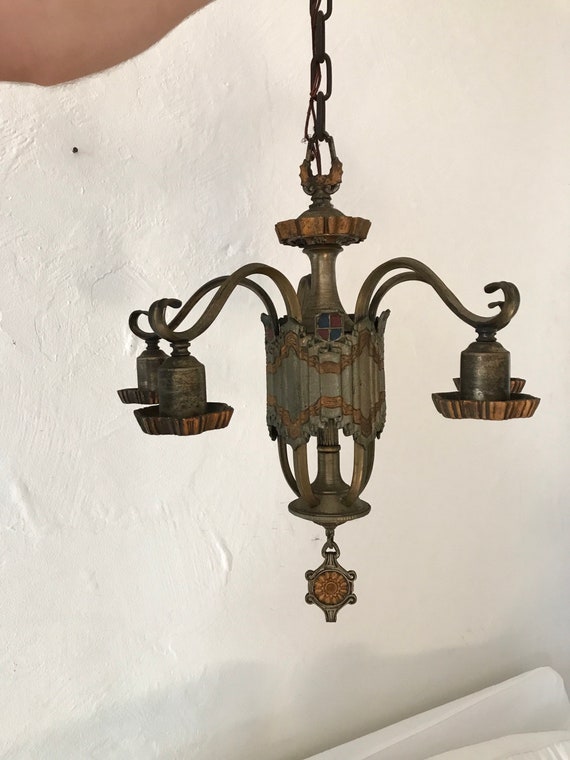 Antique Lighting Iron Chandelier Spanish Revival Tudor Style Image 0