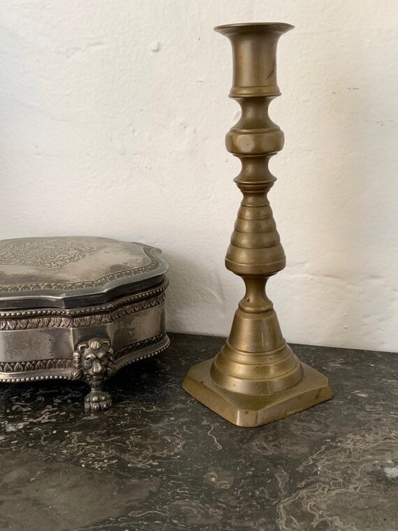 Antique English Brass Candlestick Holder Beehive Traditional Etsy