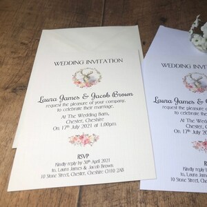 Pack of 10 A6 Wedding / Evening / Party Reception Birthday Renewal Engagement Dinner Party Invitations invites Stag Reindeer woodland 133