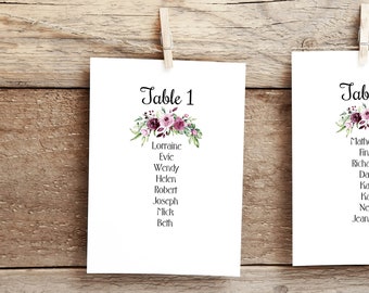 DIY Printed Wedding Table Seating Plan Chart Cards and Headers - Dusky Pink Floral 109