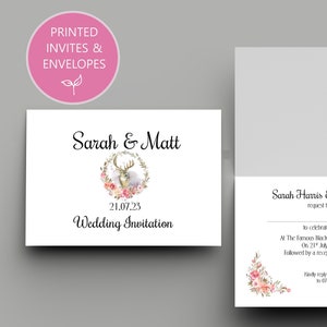 Pack of 10 Printed A6 Wedding /Evening Reception Invitations Simple Invite White Ivory Tent Folded  Stag Reindeer woodland 133