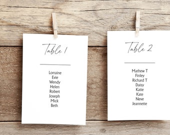 DIY Printed Wedding Table Seating Plan Chart Cards and Headers - Simple Modern 203