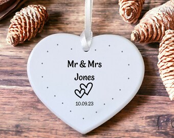 Personalised Mr & Mrs  Mr and Mr  Mrs and Mrs Ceramic Heart Wedding Gift Keepsake Tag Hanging Decoration Ornament Sign Plaque