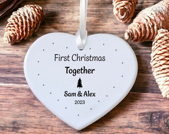 First Christmas Together Ceramic / Porcelain Heart Hanging Decoration Christmas Keepsake - gift for living together couple