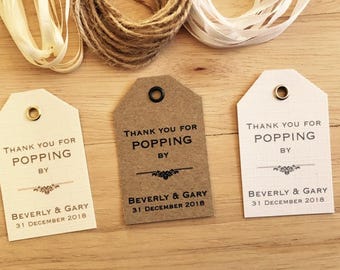 Personalised Wedding POPPING BY Popcorn Favour Tags -Vintage Kraft/White/Ivory 4