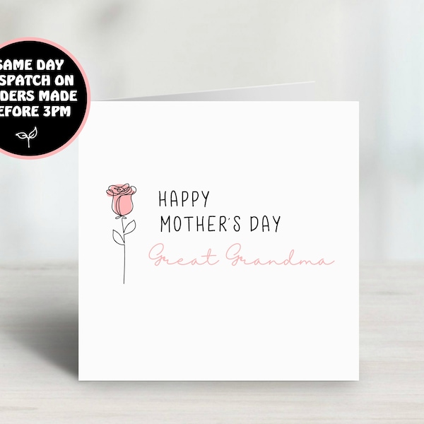 Mother's Day Card for Great Grandma, Great Gran, Great Granny, Great Nan, Great Nana, Great Grandmother Mother's Day card