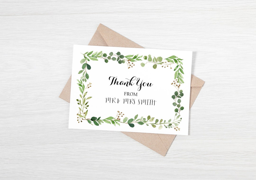 Pack of 10 A6 Tent Folded Thank You Cards & Envelopes Wedding Botanical ...