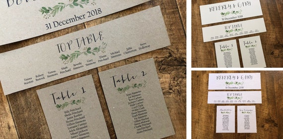 Diy Wedding Table Seating Plan Cards And Headers Botanical Etsy