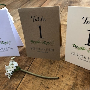 Personalised Table Number / Name Tent Cards - Wedding Botanical Green Leaves