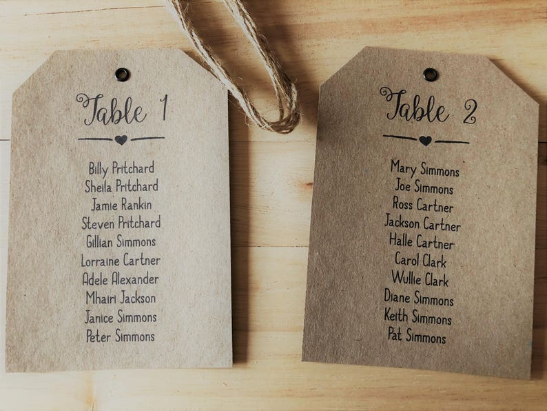 Vintage Wedding Table Seating Plan Tags Labels DIY Personalised Brown Kraft 1 image 1