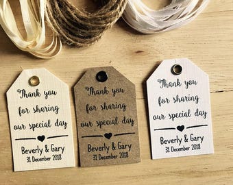 Personalised Wedding THANK YOU Favour Tags -Vintage Kraft/White/Ivory 1