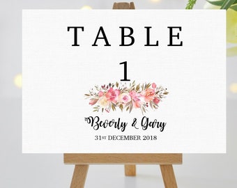 Personalised A5 A6 Table Number Cards - Pink Floral